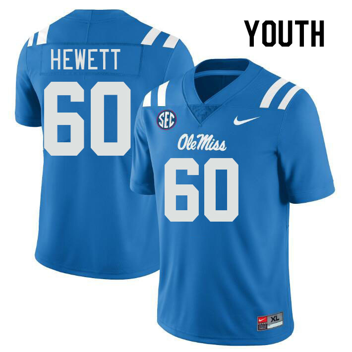 Youth #60 Lane Hewett Ole Miss Rebels College Football Jerseys Stitched-Power Blue